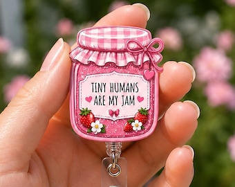 Tiny Humans Are My Jam Badge Reel, Teacher Badge Holder, Funny Teacher Appreciation Gift, Nurse Badge Reel, Back to School Gift for Teacher