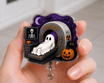 Halloween Radiology Badge Reel, Spooky Radiology Badge Clip, Ghost MRI Badge Holder, Spooky X Ray ID Clip, Rad Tech Halloween Badge Holder