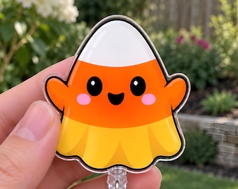 Ghost Candy Corn Badge Reel, Halloween Badge, Cute Nurse Badge Holder, Kawaii Retractable ID Clip, Halloween Work Badge, Teacher ID Badge