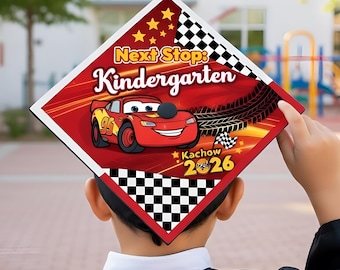 Lightning McQueen Grad Cap Topper For Boys, Disney Cars Graduation Cap Topper, Next Stop Kindergarten Cap Decor, Race Car Preschool Topper
