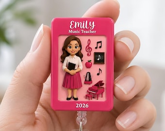 Custom Teacher In Toybox Badge Reel, Music Teacher Badge Holder, Back To School Badge Clip, Avatar Retractable Badge, Teacher Appreciation