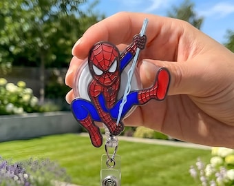 Spiderman Badge Reel, Marvel Superhero ID Holder, Kawaii Spider Man Clip, Avengers Retractable Badge Holder, MCU Comic Book Badge Holder