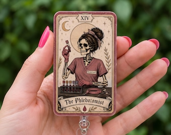 Throat Goat Badge Reel, Tarot Card Badge Holder, Phlebotomist Badge Clip, Phlebotomy Badge, Skeleton Badge Reel, Laboratory Badge Holder