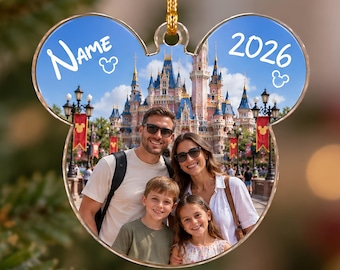 Custom Photo Disney Family Trip Ornament, Family Photo Ornament, Vacation Photo Ornament, Family Trip Christmas Ornament, Travel Ornament