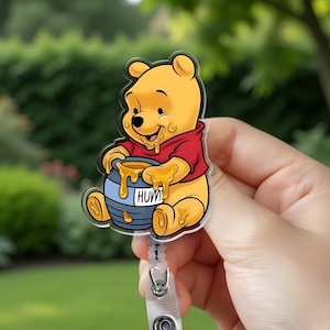 Disney Winnie The Pooh Badge Reel, Pooh Bär einziehbarer ID Ausweishalter, Pooh Bär mit Hunny Pot Badge Clip, Disney Krankenschwester Badge Reel