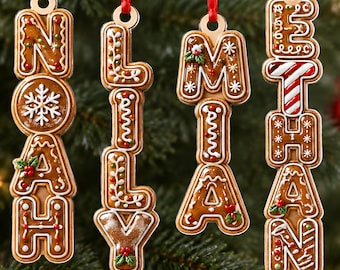 Personalized Name Christmas Ornament, Vertical Name Ornament, Gingerbread Name Ornament, Kids Christmas Ornament, Letter Christmas Ornament