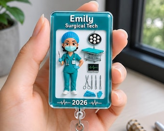 Personalized Surgical Tech Badge Reel, Nurse In Toybox Badge Reel, Surgical Technologist ID Holder, Scrub Tech Badge, Operating Room Gift