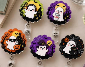 Halloween Ghost Badge Reel, Cute Ghost Badge Clip, Spooky Nurse Badge, Witch Ghost Badge, Black Cat Ghost Badge Reel, Pumpkin Ghost Badge