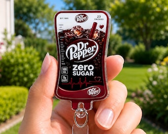 Dr Pepper Soda Badge Reel, Zero Sugar Soda ID Holder, Nurse Medical Badge, Funny Soda Lover ID Tag, Teacher Badge Reel, Doctor Badge Holder