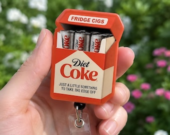 Diet Coke Acrylic Badge Reel, Funny Fridge Cigs Badge Clip, Diet Soda Retractable Badge Clip, Soda Lover Gift, Hospital ID Clip, Nurse Badge