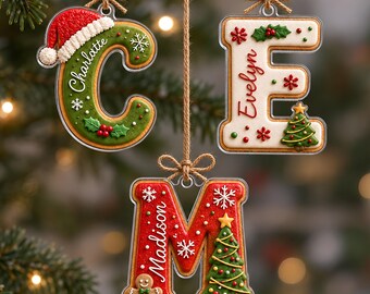 Personalized Gingerbread Letter Acrylic Ornament, Initial Christmas Ornament, Gingerbread Cookie Ornament, Kids Name Christmas Ornament