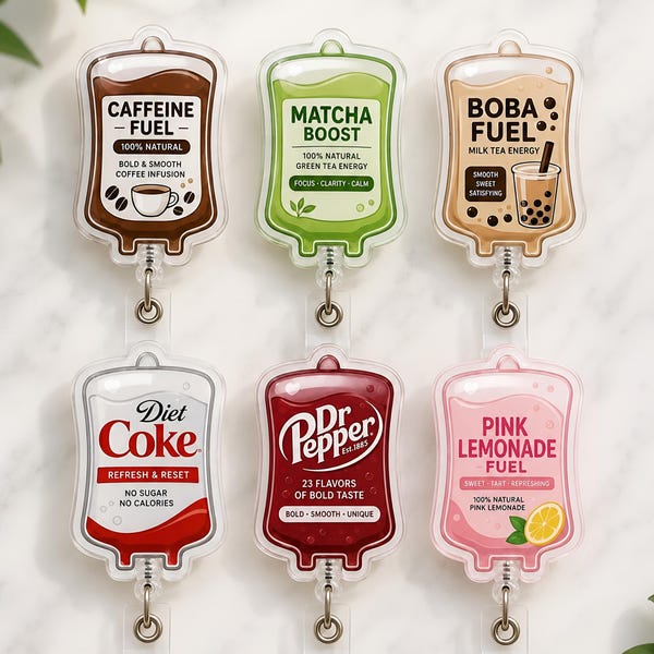 IV Bag Badge Reel, Coffee Infusion Badge, Nurse  Diet Coke Badge, Matcha Lover Badge, Dr Pepper Badge, Caffeine Lover Badge, Lemonade Badge