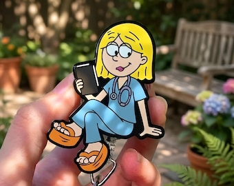 Lizzie McGuire Nurse Badge Reel, Y2K Cartoon Blonde Nurse ID Holder, Disney Character Badge Reel, rn, lpn, cna, Healthcare Badge Clip