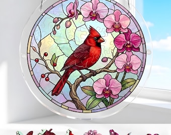 Acrylic SunCatcher Puzzle, Adult DIY Suncatcher Kit, Cardinal Suncatcher, Memorial Bird Gift, Red Bird Window Hanging, Cardinal Wall Decor