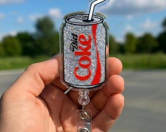Diet Badge Reel, Diet Drink Badge Reel, Caffeine Addict, Nurse Badge Clip, Funny Badge Reel, RN Badge Reel, Diet Soda Lover Badge Holder