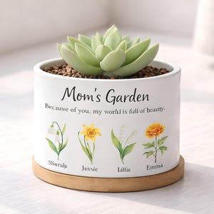 Maceta personalizada con flores del mes de nacimiento, regalo para mamá o abuela en el Día de la Madre, maceta con flores de nacimiento y nombres de los niños, regalo de decoración para el hogar.