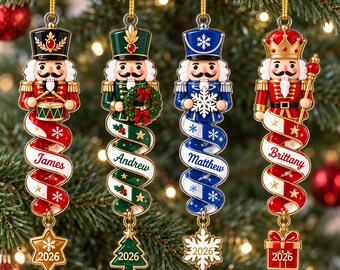 Personalized Spiral Nutcracker Ornament, Custom Name Christmas Ornament 2026, Nutcracker Soldier Keepsake, Christmas Gift for Family