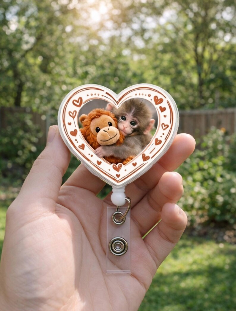 Baby Monkey Punch Badge Reel, Sad Monkey ID Holder, Animal Lover Badge Clip, Dear Punch, Baby Monkey Badge Reel, Rescue Story Badge Reel image 4