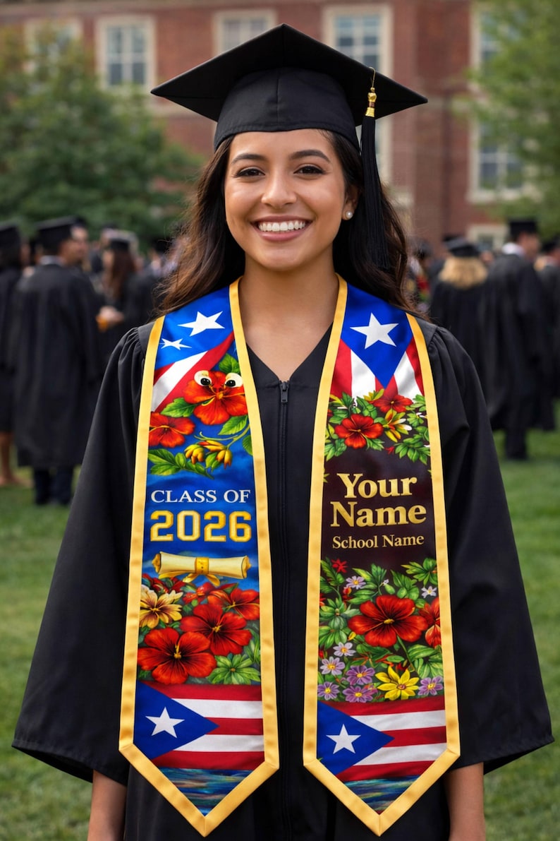 Puerto Rican Graduation Custom Puerto Rico Graduation Stole, Boricua Heritage Graduation Sash ...