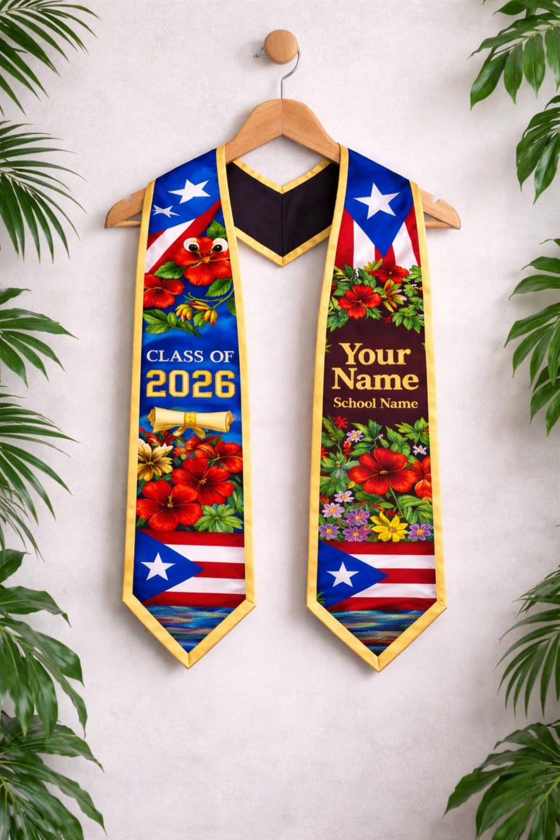 Puerto Rican Graduation Custom Puerto Rico Graduation Stole, Boricua Heritage Graduation Sash ...