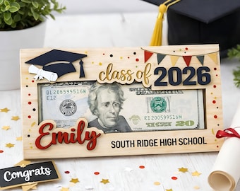 Custom Graduation Money Holder Class of 2026, Graduation Cash Holder, High School Grad Gift, Wooden Graduation Money Card, College Grad Gift