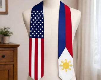 Custom Mixed Flag Graduation Stole, Filipino American Graduation Stole, Philippines US Flag Sash, Pinoy Pride Stole, College Graduation Sash