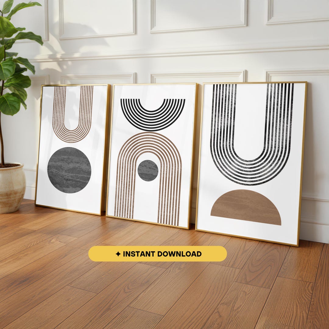 Mid Century Modern Wall Art Set of 3 • Abstract Geometric Rainbow ...