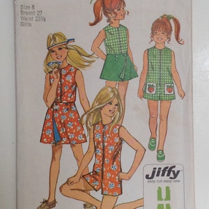 1970s Simplicity 9440 Girls Pantdress and Wrap Skirt Pattern