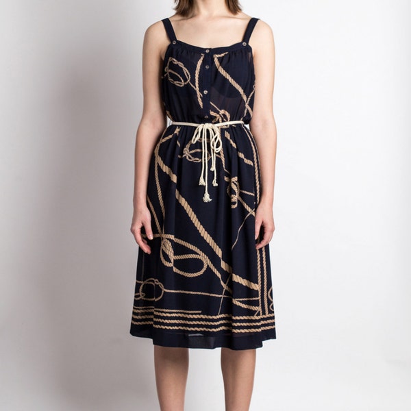 Vintage Dress Japanese S// 70s Dress// Rope Motion Dress// Summer Black Chiffon Japan