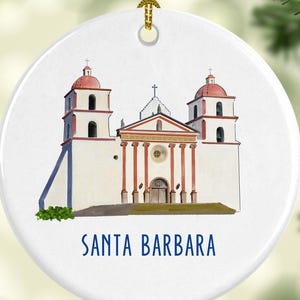 Old Spanish Mission Santa Barbara, California Round Porcelain Ornament