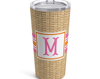 Wicker and Striped 20 ounce Stainless Steel Hot/Cold Cup - Plain or Personalized