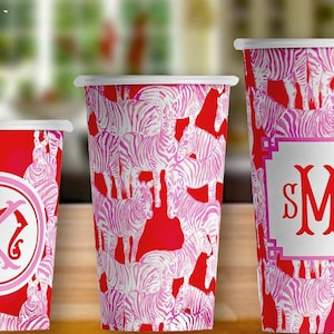 Red and Pink Zebra Chinoiserie Paper Party Cups in 4 sizes - Set of 12