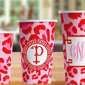 Pink and Red Leopard Print Hot/Cold Paper Party Cups - 4 Sizes - Set of 12