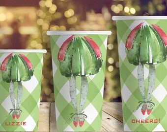 Watercolor Holiday Dress Hot/Cold Paper Party Cups; 4 sizes; plain or personalized - Set of 12