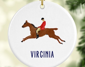 Virginia Fox Hunt Round Porcelain Ornament