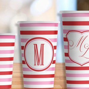 Red, White and Pink Striped Paper Party Hot/Cold Cups in 4 sizes - Set of 12