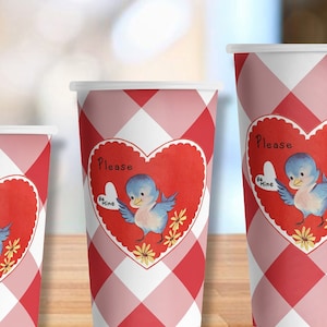 Vintage Valentine Paper Party Cups in 4 sizes - Set of 12