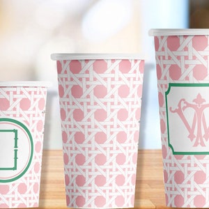 Shrimp Pink Trellis Hot/Cold Paper Party Cups - 4 sizes -Set of 12