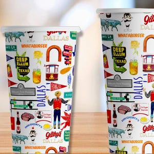 Iconic Dallas Texas Watercolor Hot/Cold Paper Party Cups - 3 sizes - Set of 12