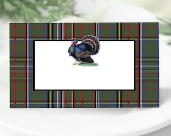 Olive Tartan Turkey Place Cards