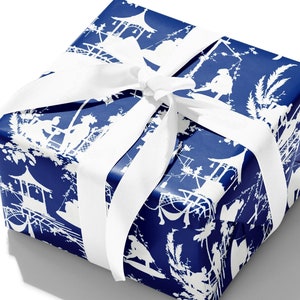 Wrapping Paper: Steel Blue Chinoiserie gift Wrap, Birthday, Holiday,  Christmas 