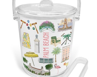 Iconic Palm Beach, FL Watercolor Acrylic Ice Bucket