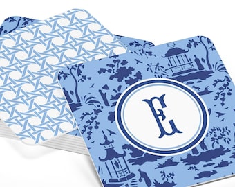 Blue Pagoda Chinoiserie Paper Coasters - Set of 10