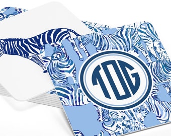Blue Zebra Chinoiserie Paper Coasters - Set of 10