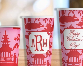 Red and Pink Chinoiserie Paper Party Cups in 4 sizes - Set of 12