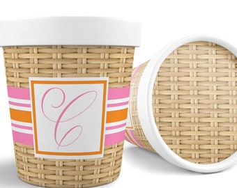 Large 16 oz. Wicker Print and Striped Ice Cream, Soup, Favor Cup with Lids - Set of 12