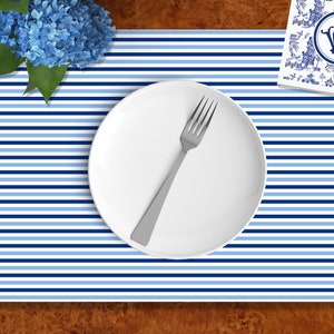 Blue Striped Disposable Placemats - tear-away pad of 24