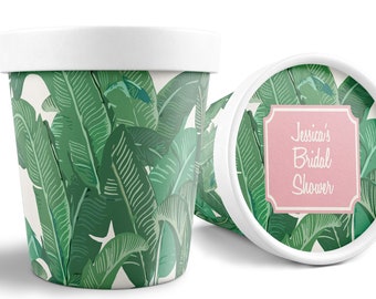 Large 16 oz. Pint Banana Leaf Ice Cream, Soup, Favor Cup with Lids - Set of 12