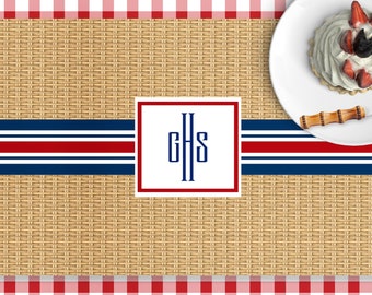 Disposable Wicker Print and Striped Paper Placemats - pad of 25