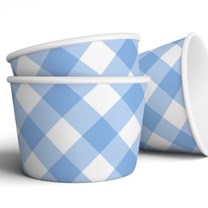 8 oz Blue Gingham Ice Cream, Soup, Favor Cup - Set of 12